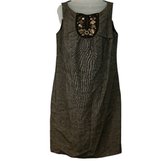 Ellen Tracy Beaded Embellished Career Tank Dress Linen Blend 8 - Picture 1 of 12